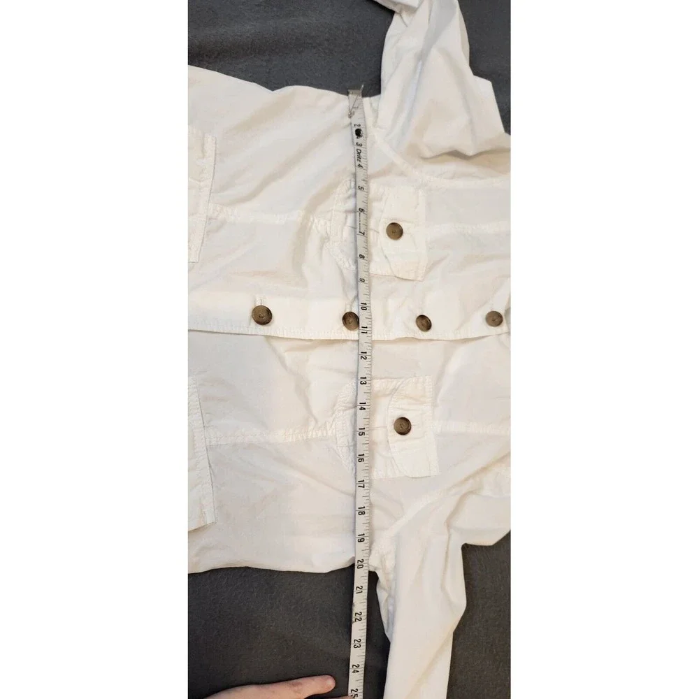 Women White 100% Cotton Military Jacket Land's End, Button‎ Front Size M